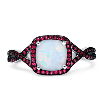 Halo Cushion Infinity Twist Side Stone Ruby CZ Fashion Ring Lab Created White Opal 925 Sterling Silver Wholesale